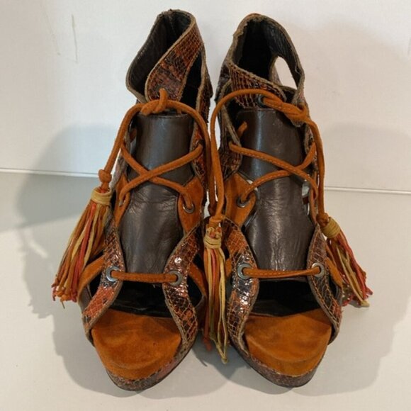 Zara Caged Heels Stiletto Suede Burnt Orange Brown Size 37 - Picture 2 of 13